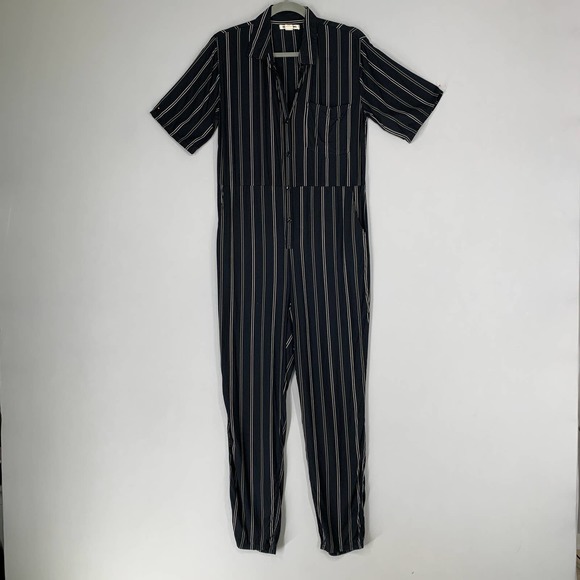 Billabong Pants - Billabong Women Jumpsuit S Black Striped Short Sleeve Boiler Suit Lightweight